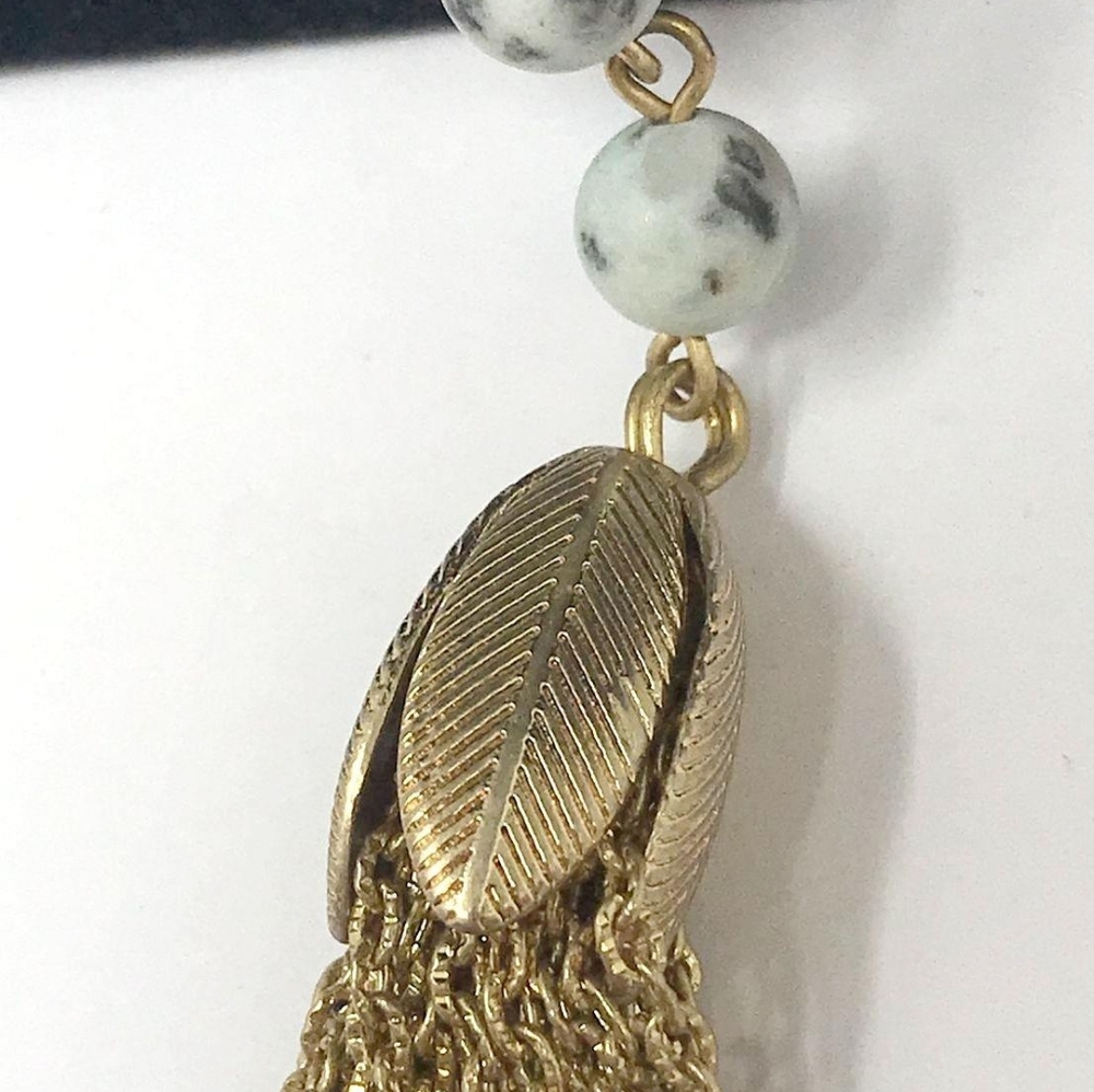 Vintage John Wind Gray Quartz Lariat Necklace Gold Tassel Excellent! - Picture 6 of 6